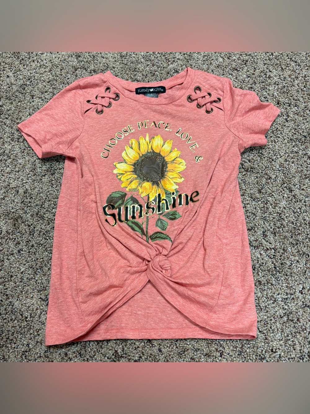 Kandy Kiss size small 7/8 girls Coral 'Sunshine' Lace-Up Knot Tee